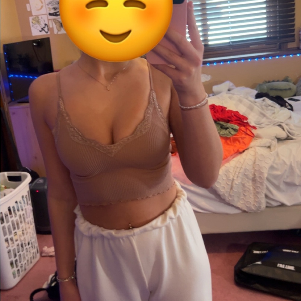 Tan Lace Trim Tank Top